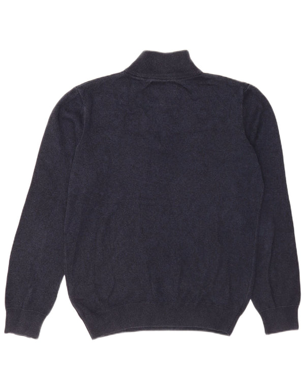 Superdry Mens Zip Neck Jumper Sweater Medium Navy Blue Cotton