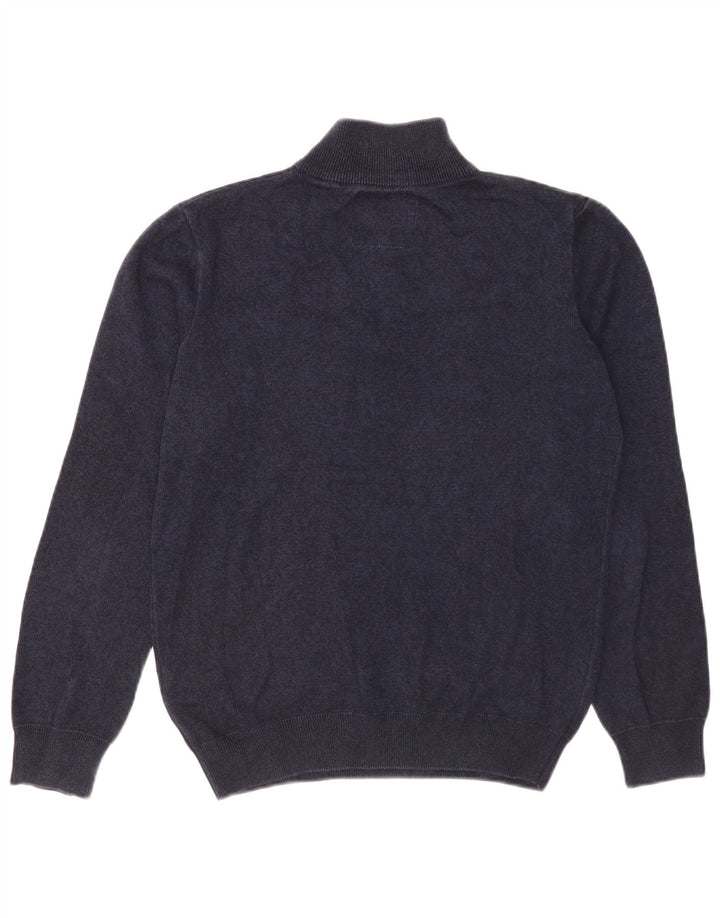 Superdry Mens Zip Neck Jumper Sweater Medium Navy Blue Cotton