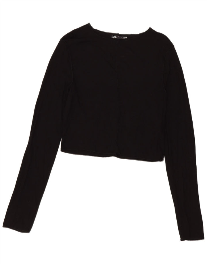Zara Womens Crop Top Long Sleeve UK 14 Large Black Viscose