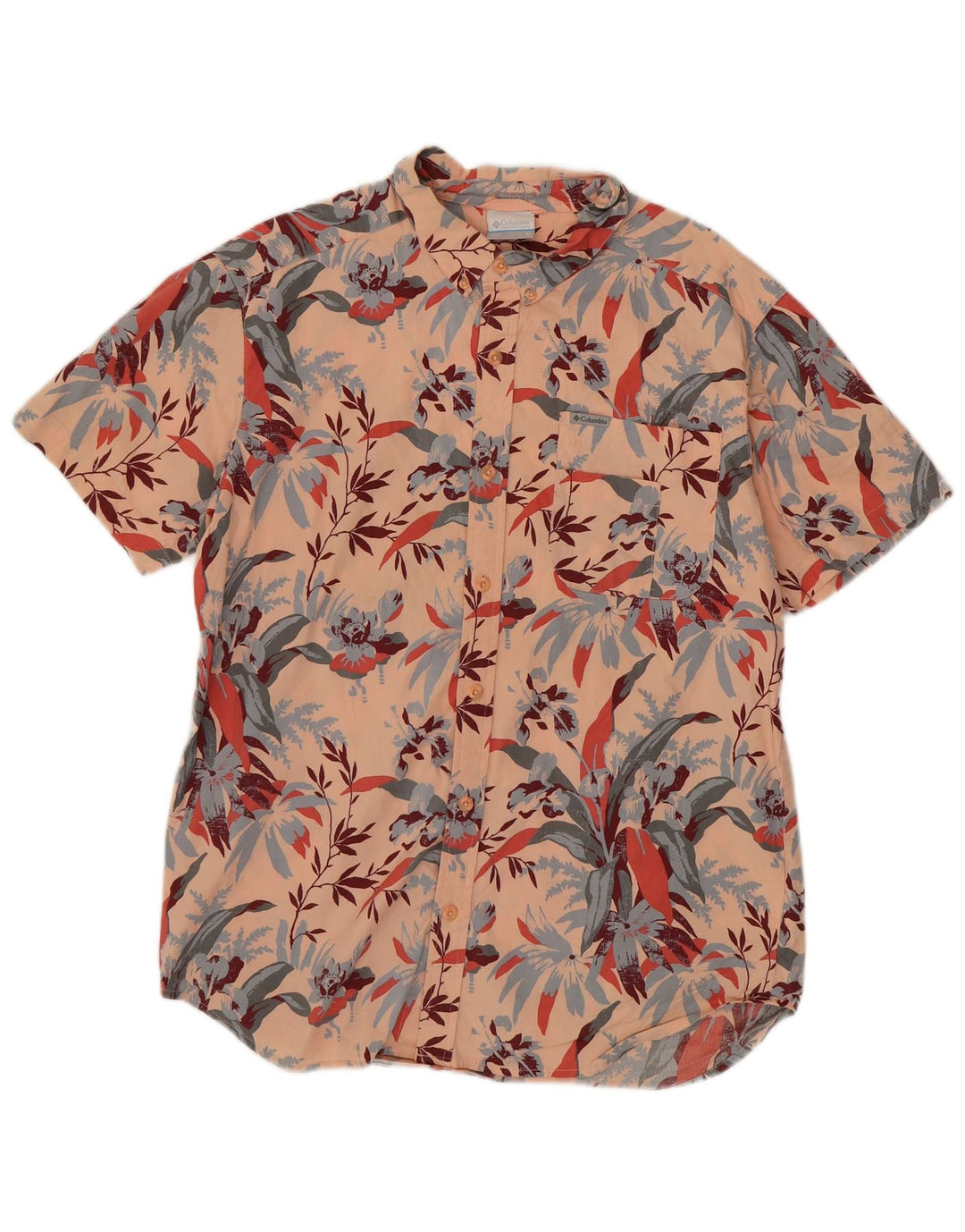 Columbia Mens Short Sleeve Shirt Medium Pink Floral Cotton