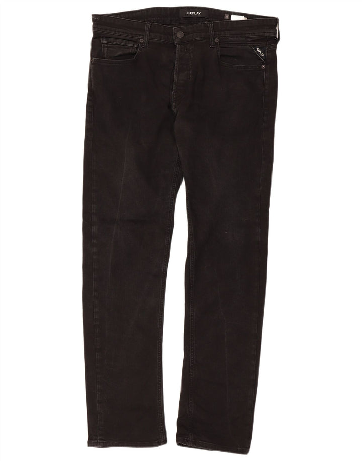 REPLAY Mens Grover Straight Jeans W34 L32 Black Cotton