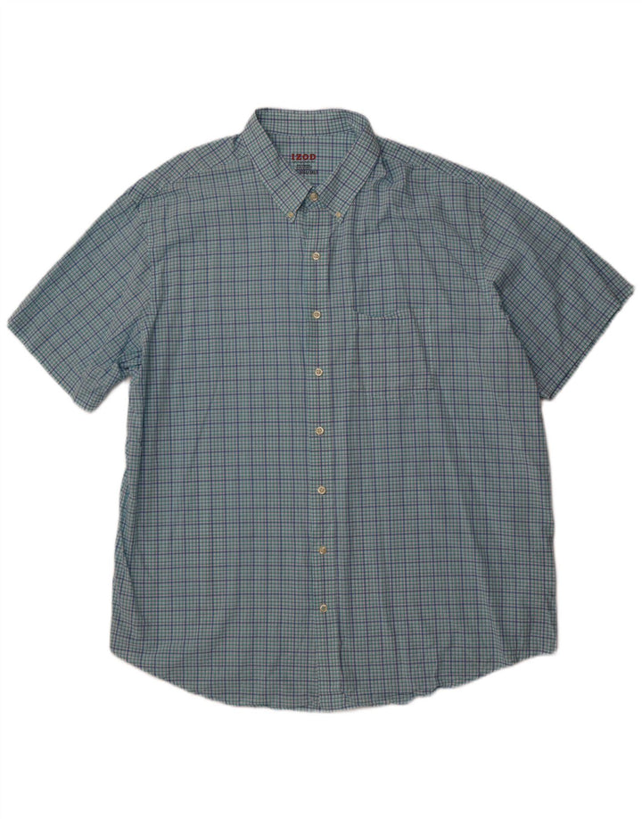 Izod Mens Tall Short Sleeve Shirt 3XL Blue Check Cotton