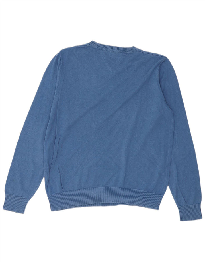 TOMMY HILFIGER Mens V-Neck Jumper Sweater Medium Blue Cotton
