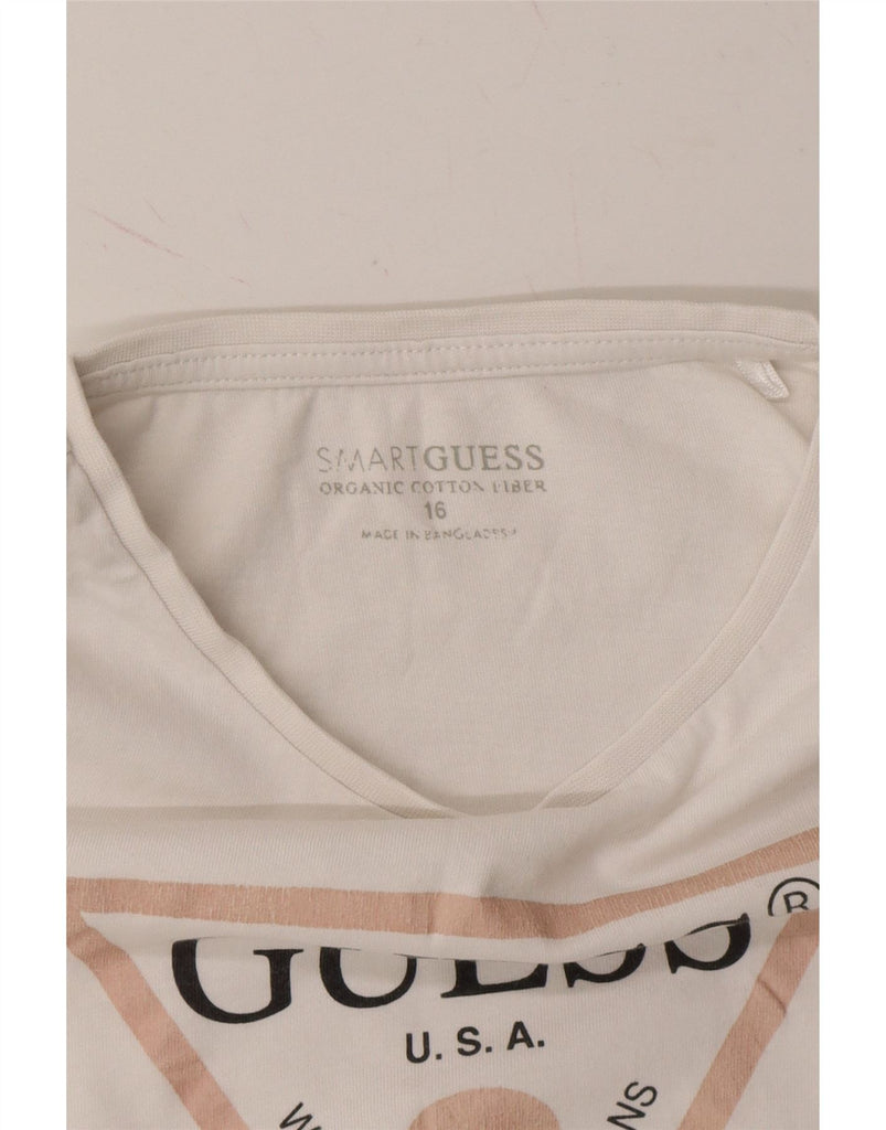 GUESS Girls Graphic T-Shirt Top 15-16 Years White Cotton Vintage Guess and Second-Hand Guess from Messina Hembry 