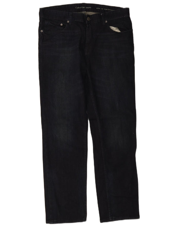 Calvin Klein Mens Slim Fit Straight Jeans W34 L30 Navy Blue