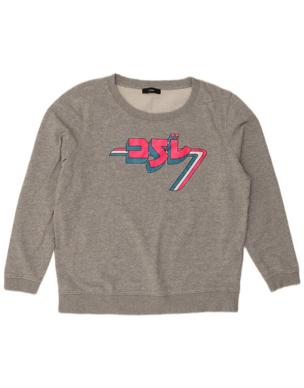 Diesel Womens Graphic Sweatshirt Jumper UK 16 Large Grey Flecked Cotton