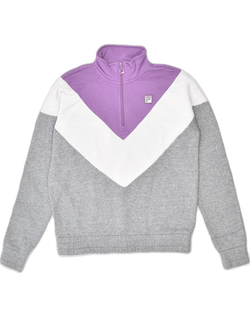 FILA Mens Zip Neck Sweatshirt Jumper Small Grey Colourblock Cotton | Vintage | Thrift | Second-Hand | Used Clothing | Messina Hembry 