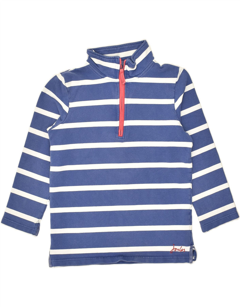 JOULES Girls Zip Neck Sweatshirt Jumper 9-10 Years Blue Striped Cotton | Vintage Joules | Thrift | Second-Hand Joules | Used Clothing | Messina Hembry 