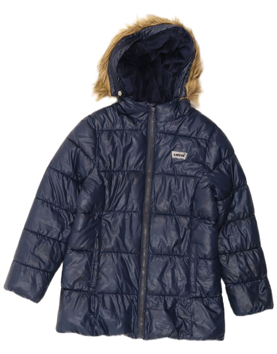LEVI'S Girls Hooded Padded Jacket 11-12 Years Navy Blue Polyester
