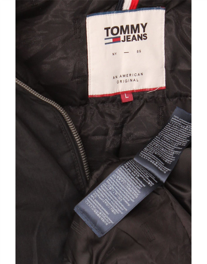 Tommy Hilfiger Womens Hooded Padded Jacket UK 16 Large Black Polyester