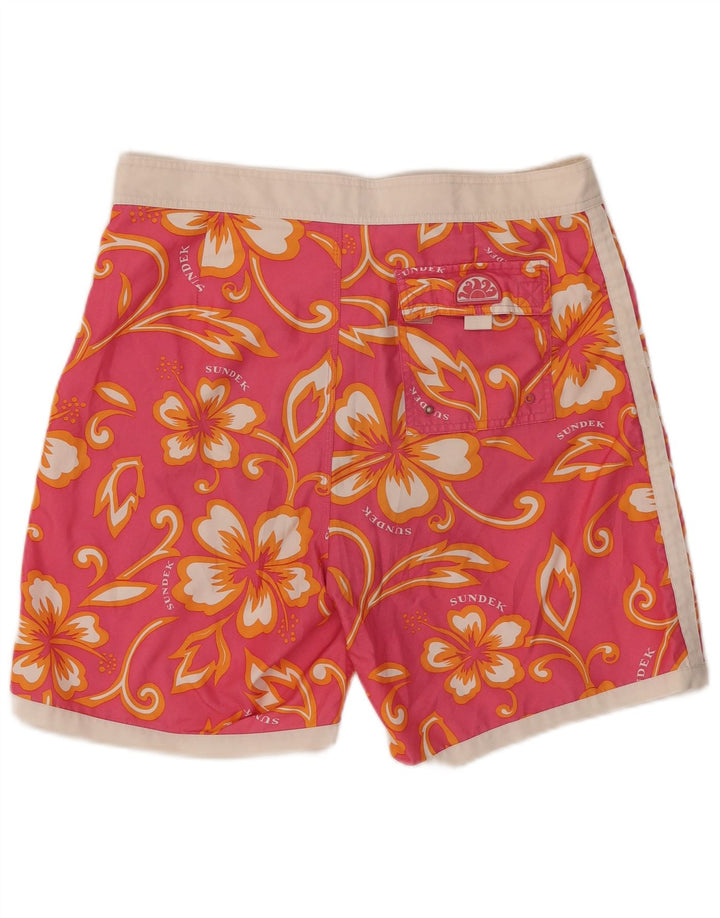Sundek Mens Swimming Shorts Large Pink Floral Polyester