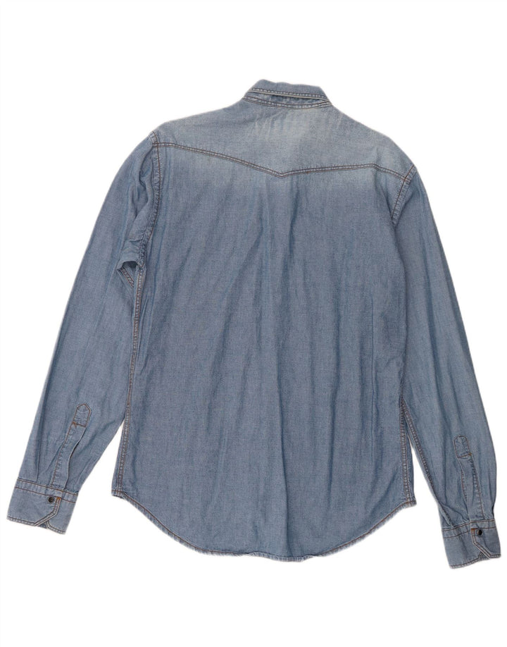 Zara Mens Slim Fit Denim Shirt Large Blue Cotton