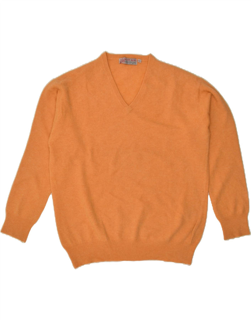 VINTAGE Mens V-Neck Jumper Sweater IT 52 Large Orange Merino Wool | Vintage Vintage | Thrift | Second-Hand Vintage | Used Clothing | Messina Hembry 