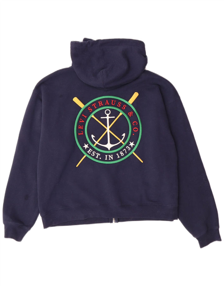 LEVI'S Womens Oversized Graphic Zip Hoodie Sweater UK 10 Small Navy Blue