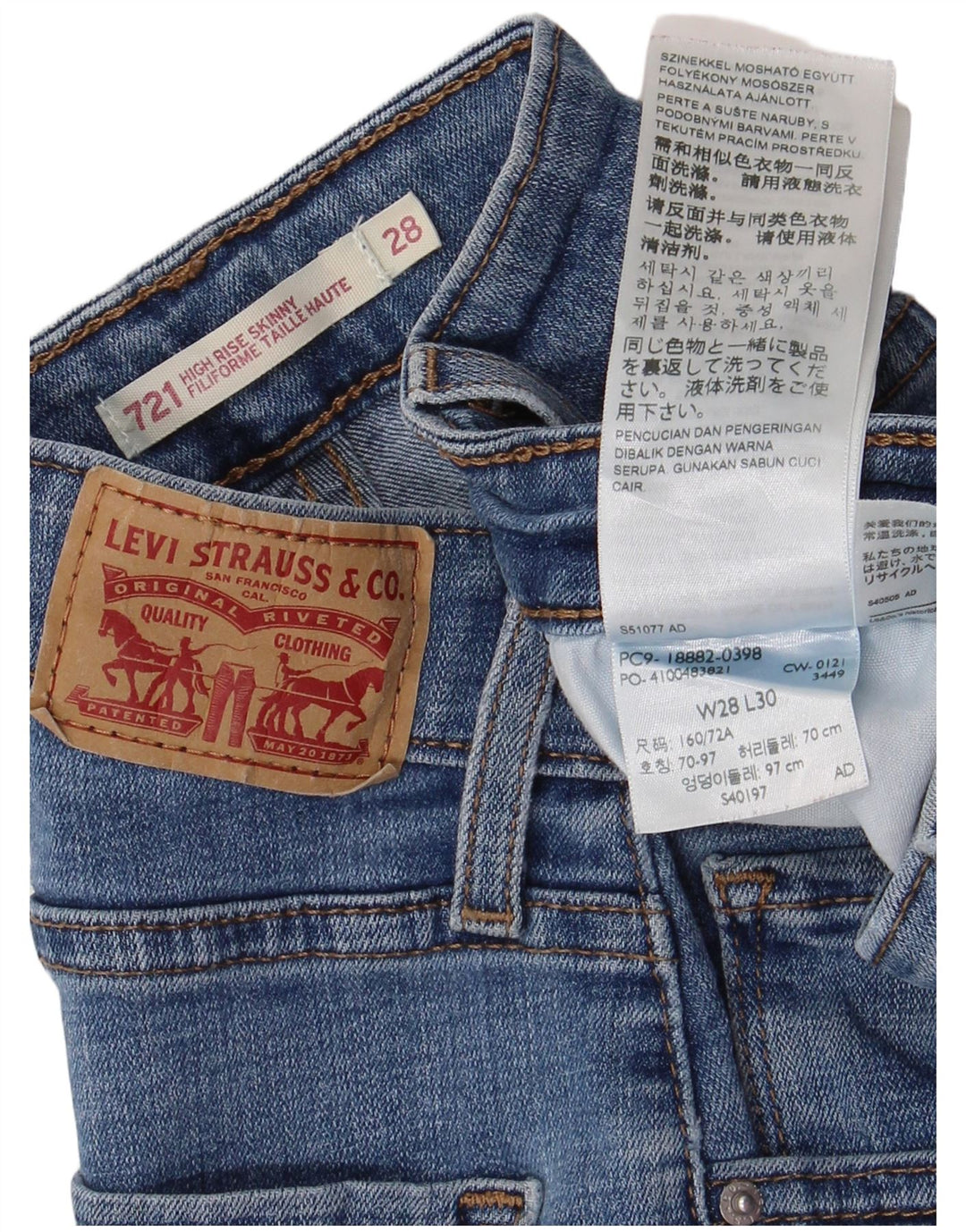 LEVI'S Womens 721 High Rise Skinny Jeans W28 L30 Blue Cotton