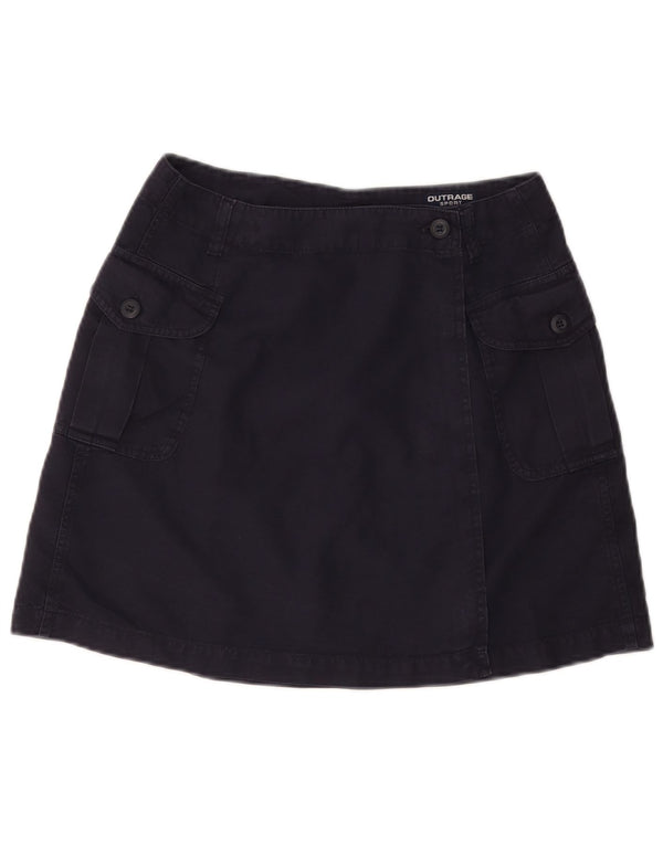 VINTAGE Womens Mini Wrap Skirt IT 44 Medium W28 Navy Blue Cotton