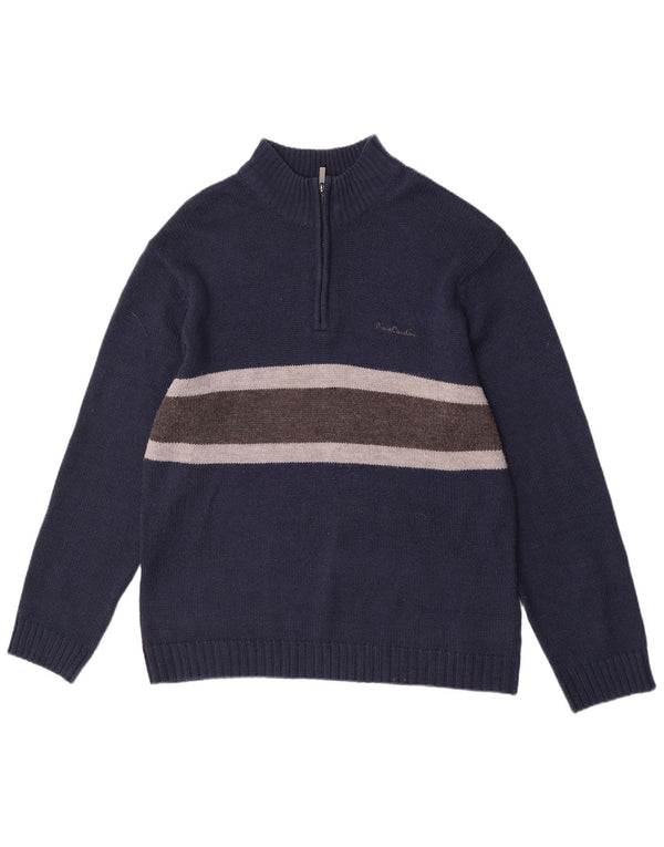 Pierre Cardin Mens Zip Neck Jumper Sweater 3XL Navy Blue Striped