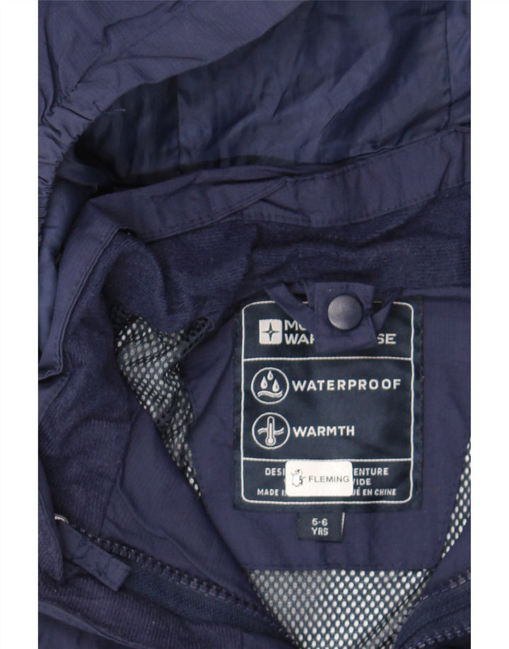 MOUNTAIN WAREHOUSE Boys Hooded Rain Jacket 5-6 Years Navy Blue Colourblock Vintage Mountain Warehouse and Second-Hand Mountain Warehouse from Messina Hembry 