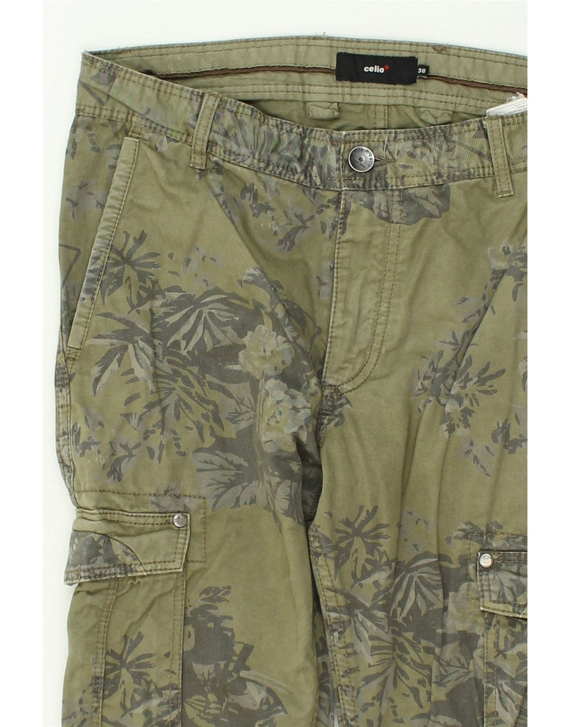 CELIO Womens Slim Cargo Trousers EU 38 Medium W30 L34 Green Floral Cotton | Vintage Celio | Thrift | Second-Hand Celio | Used Clothing | Messina Hembry 