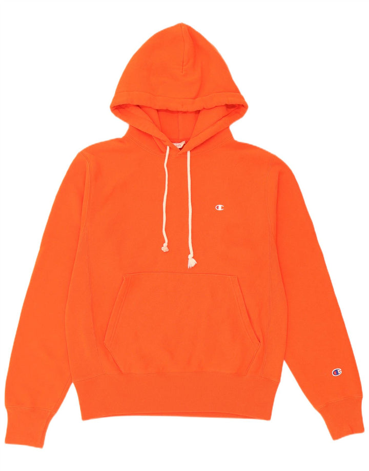 Champion Mens Hoodie Jumper Small Orange Cotton