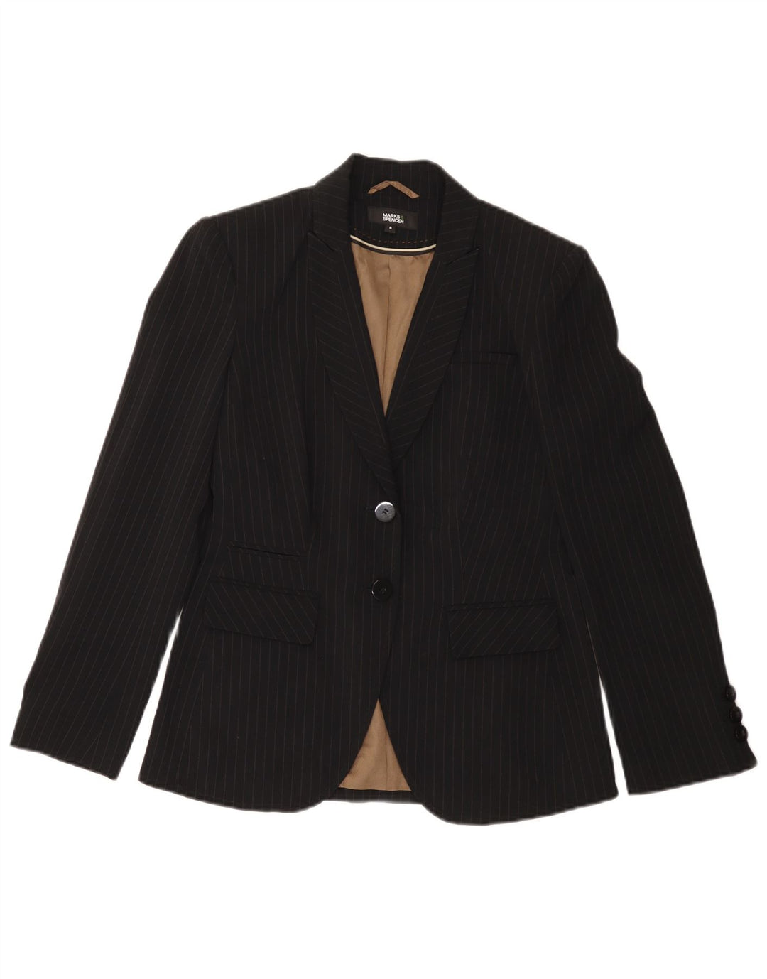 Marks & Spencer Womens 2 Button Blazer Jacket UK 8 Small Black Pinstripe