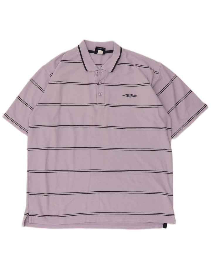Umbro Mens Polo Shirt Large Purple Striped Polyester
