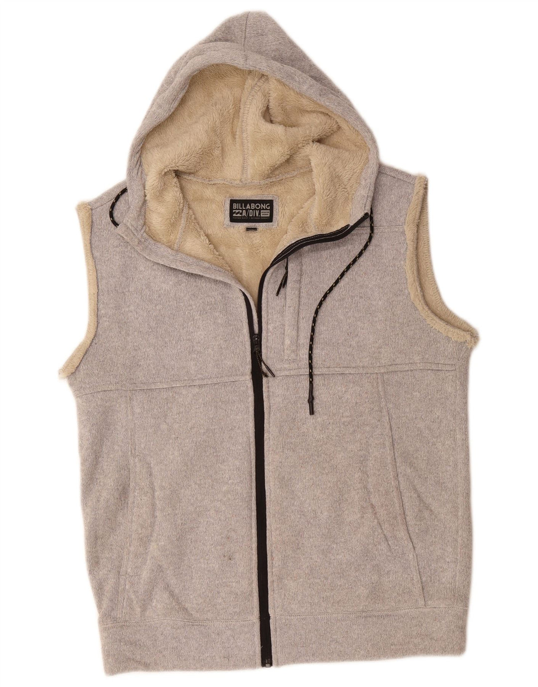 BILLABONG Mens Sleeveless Zip Hoodie Sweater Small Grey Polyester