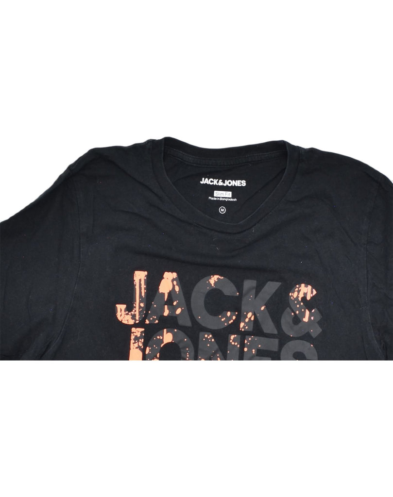 JACK & JONES Mens Slim Fit Graphic T-Shirt Top Medium Black Cotton | Vintage | Thrift | Second-Hand | Used Clothing | Messina Hembry 