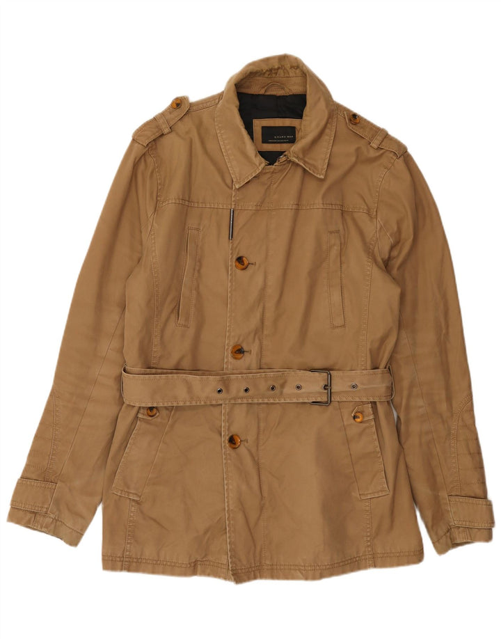 Zara Mens Military Jacket UK 40 Large Brown Polyester