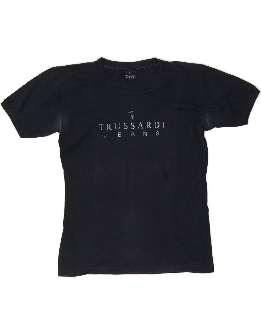 TRUSSARDI Mens Graphic T-Shirt Top Medium Navy Blue Cotton Vintage Trussardi and Second-Hand Trussardi from Messina Hembry 