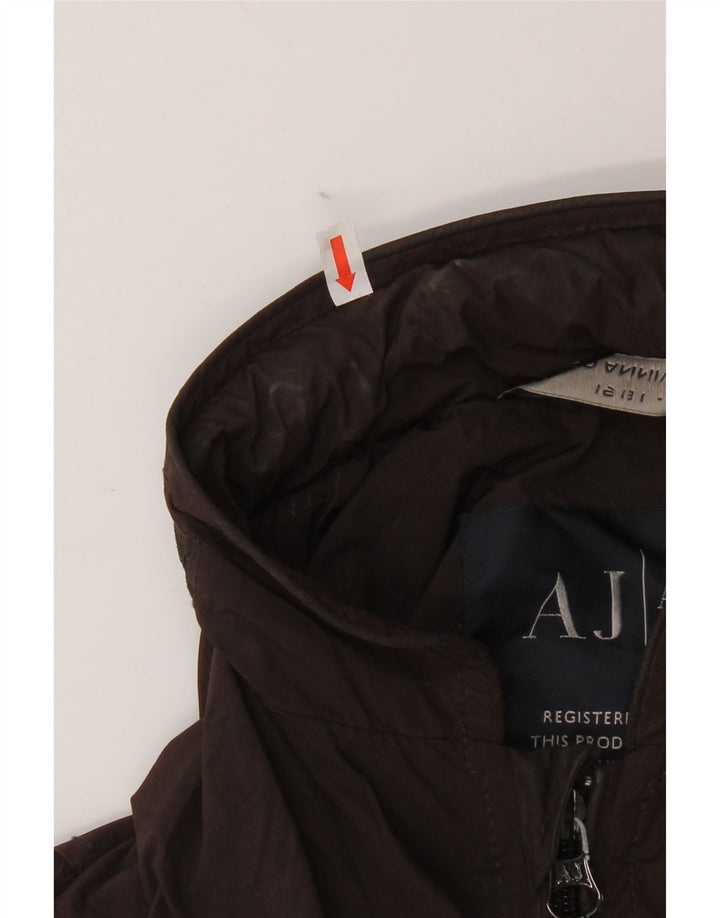 Armani Jeans Mens Hooded Bomber Jacket EU 48 Small Brown Polyester