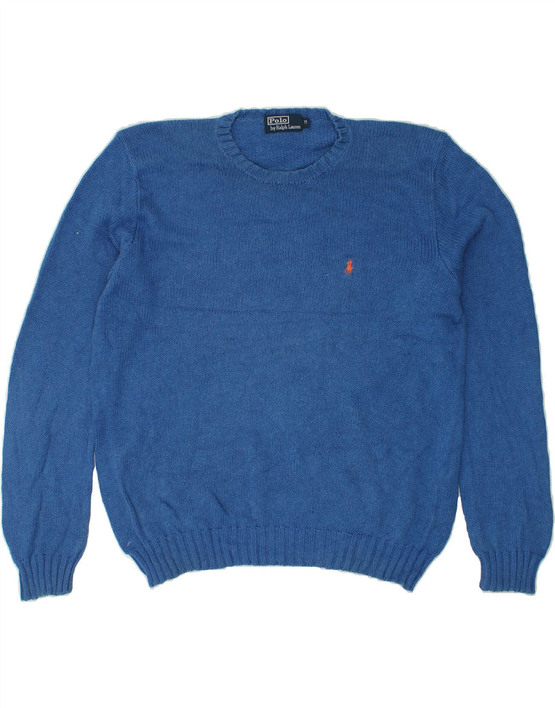 POLO RALPH LAUREN Mens Crew Neck Jumper Sweater Medium Blue Cotton | Vintage Polo Ralph Lauren | Thrift | Second-Hand Polo Ralph Lauren | Used Clothing | Messina Hembry 