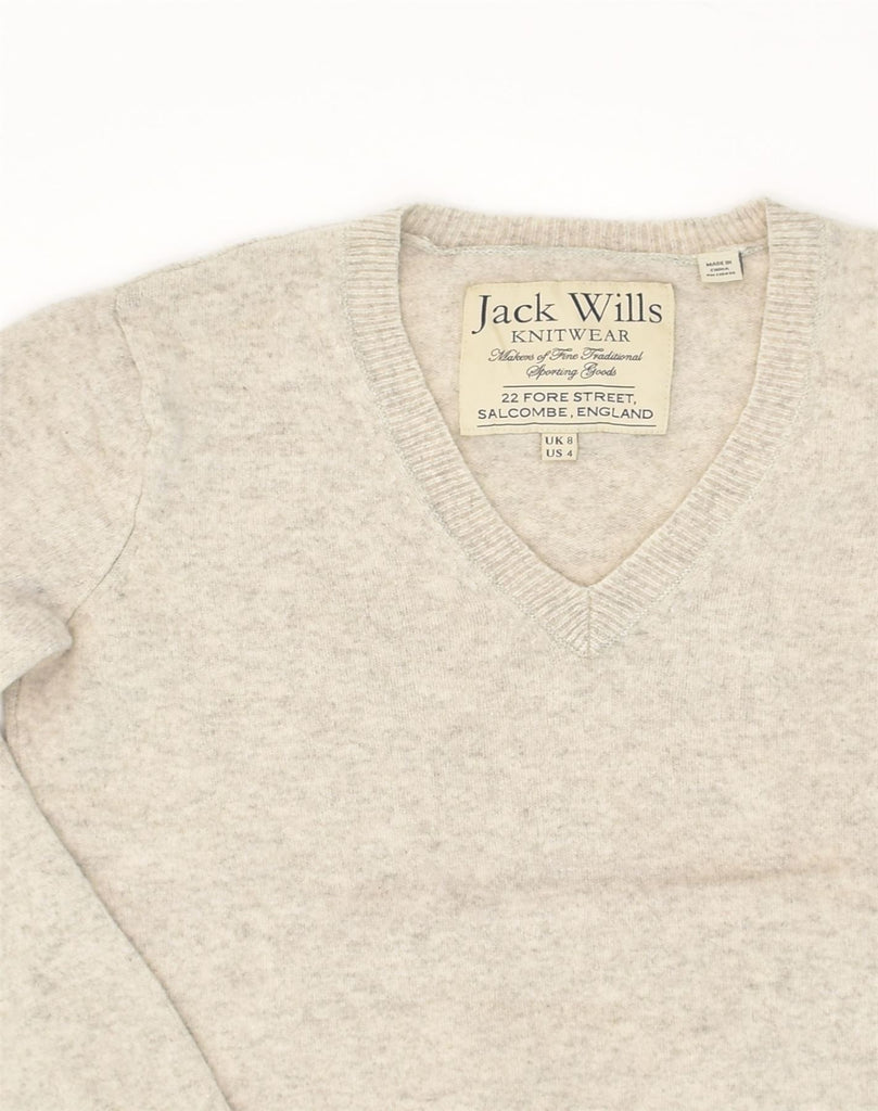 JACK WILLS Womens V-Neck Jumper Sweater UK 8 Small  Grey Merino Wool | Vintage Jack Wills | Thrift | Second-Hand Jack Wills | Used Clothing | Messina Hembry 