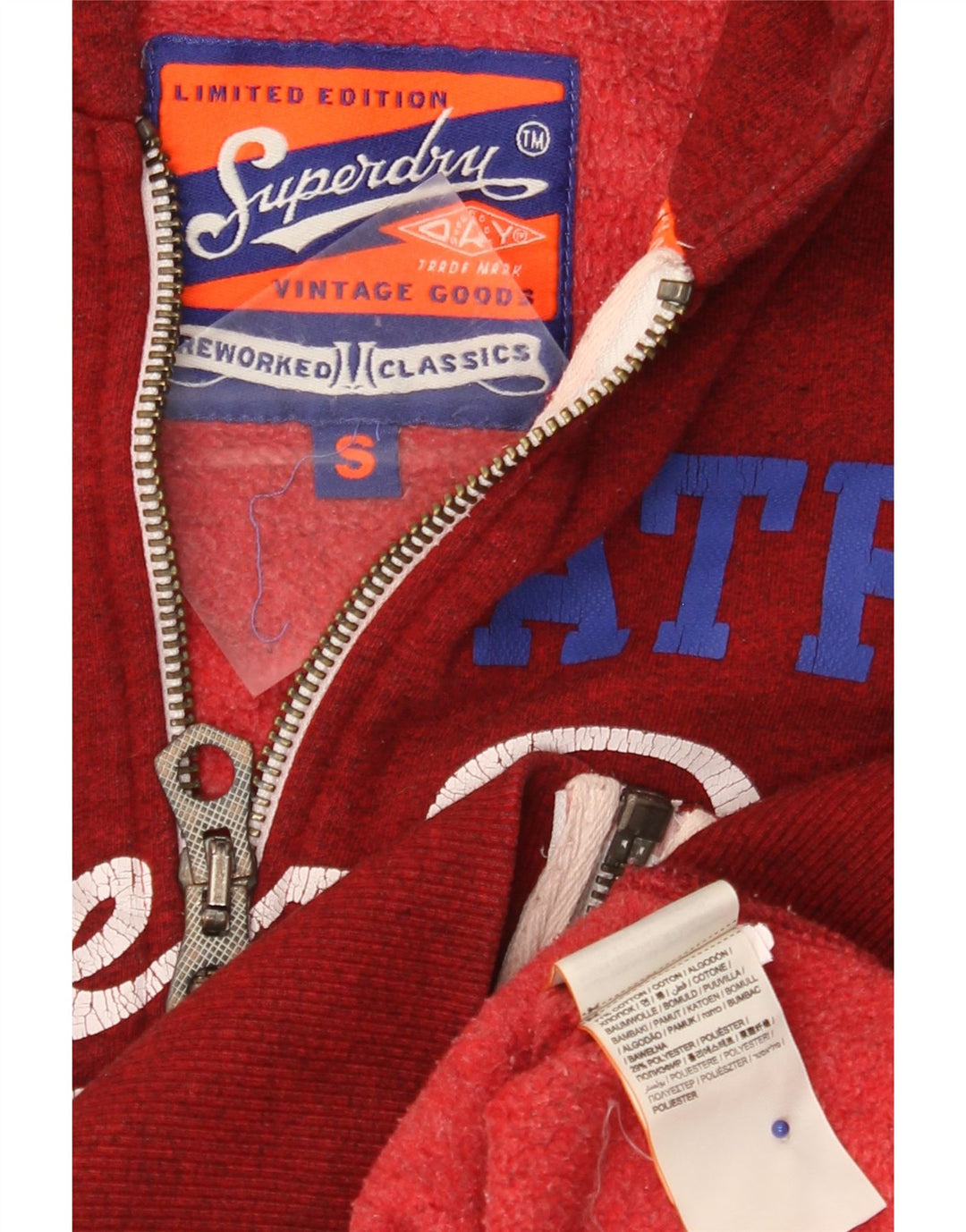 Superdry Mens Graphic Zip Hoodie Sweater Small Red Flecked Cotton