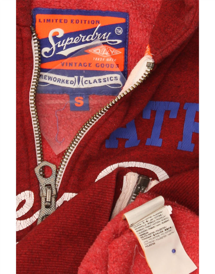 Superdry Mens Graphic Zip Hoodie Sweater Small Red Flecked Cotton