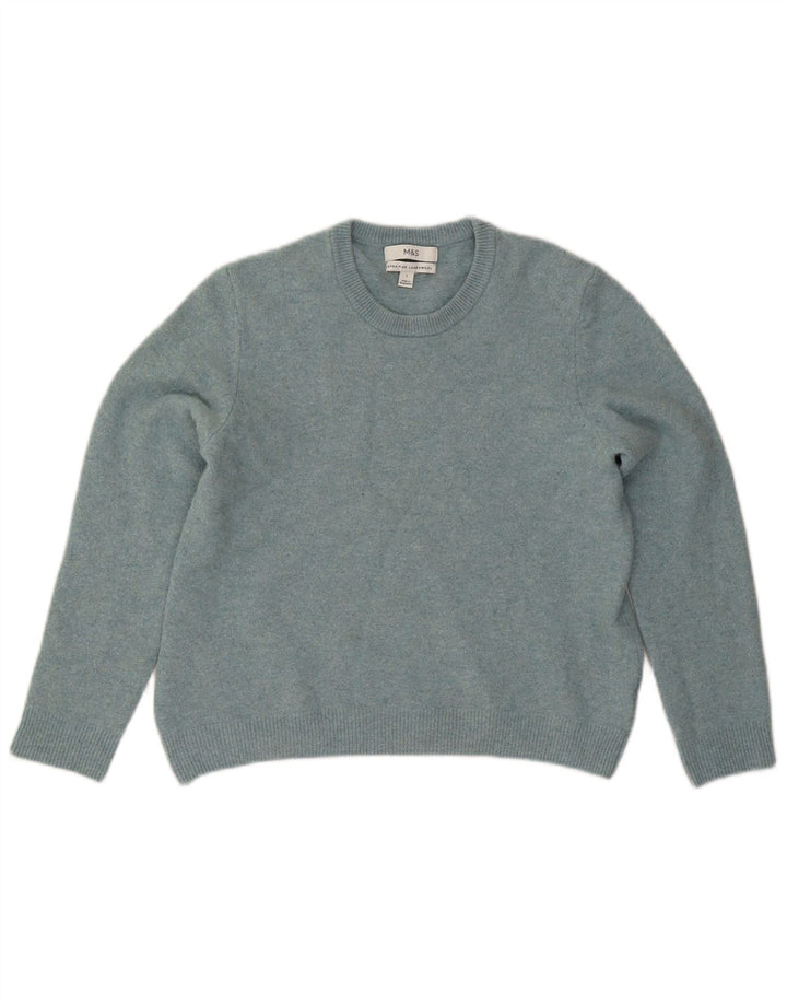 Marks & Spencer Womens Crew Neck Jumper Sweater UK 14 Large Blue Lambswool