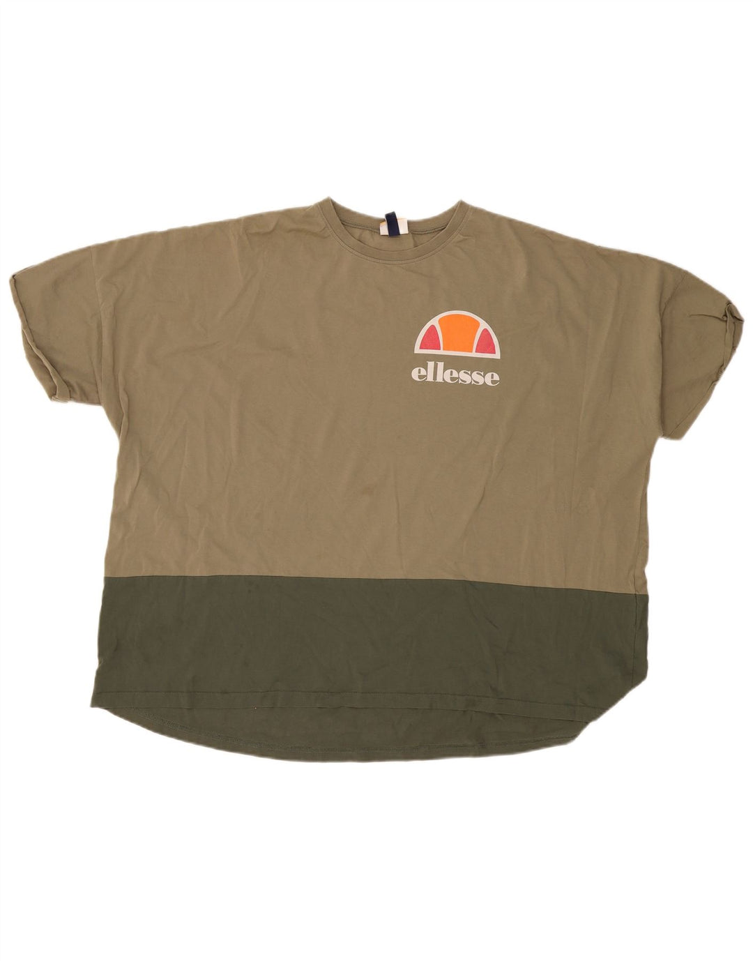 Ellesse Womens Oversized Graphic T-Shirt Top UK 12 Medium Khaki Colourblock
