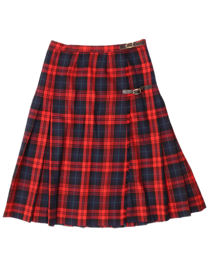 Vintage Womens Knife Pleated Skirt IT 42 Medium W28 Red Check Virgin Wool
