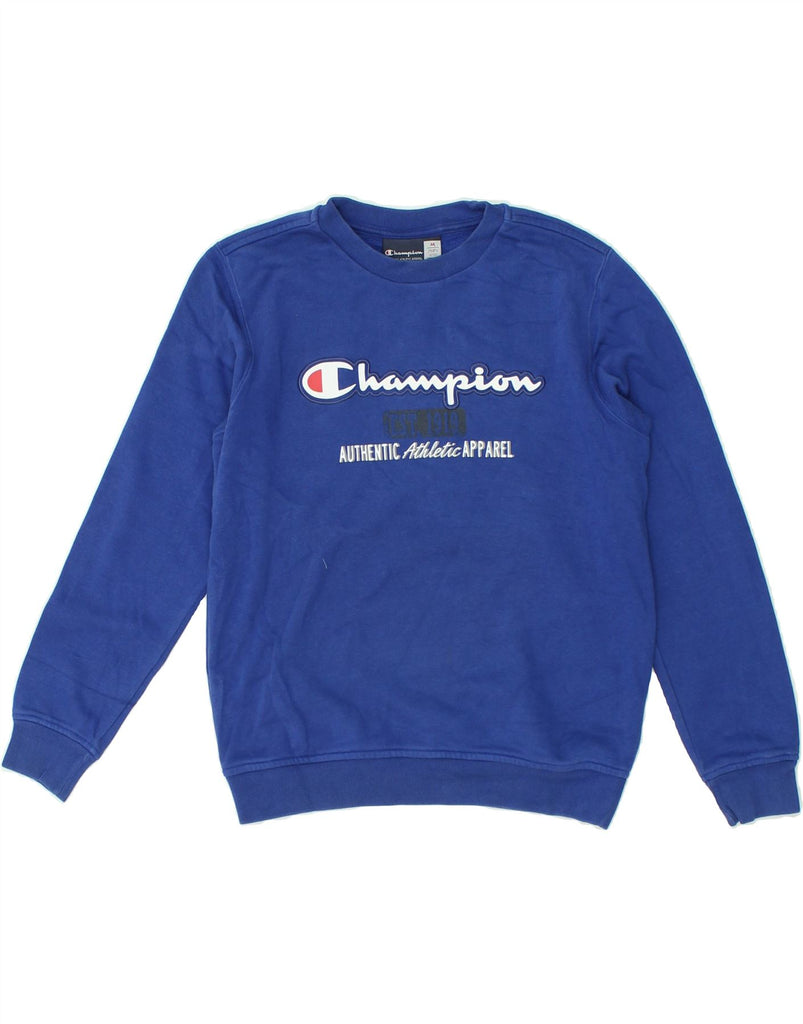 CHAMPION Boys Graphic Sweatshirt Jumper 9-10 Years Medium Blue Cotton | Vintage Champion | Thrift | Second-Hand Champion | Used Clothing | Messina Hembry 