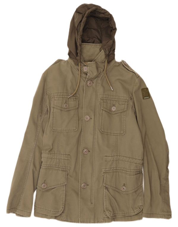 Diesel Mens Hooded Military Jacket UK 36 Small Khaki Cotton