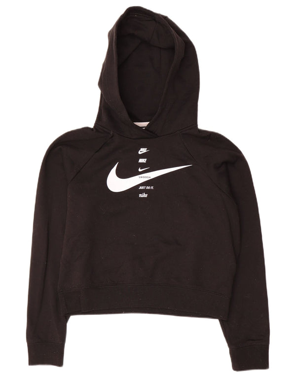NIKE Womens Oversized Crop Graphic Hoodie Jumper UK 6 XS Black Polyester