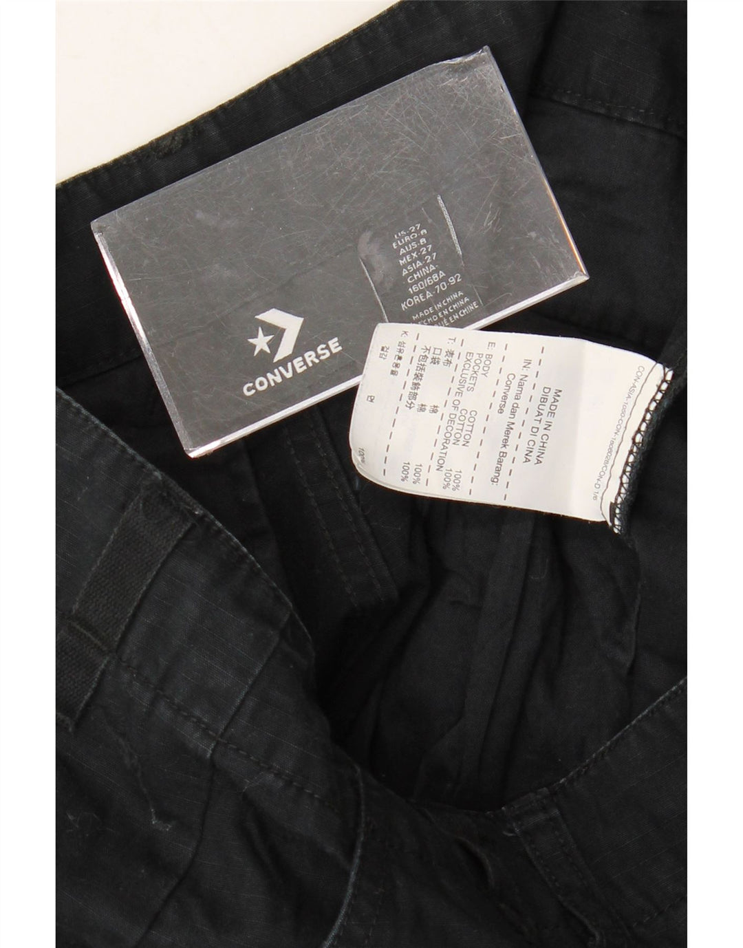 CONVERSE Womens Straight Cargo Trousers W27 L28 Black Cotton