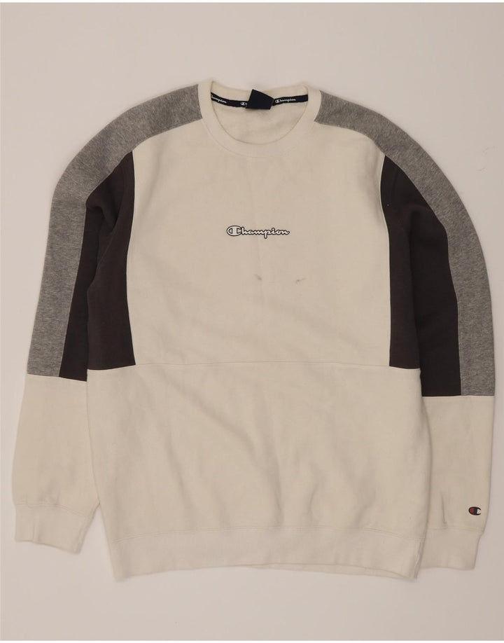Champion Mens Sweatshirt Jumper XL White Colourblock Cotton
