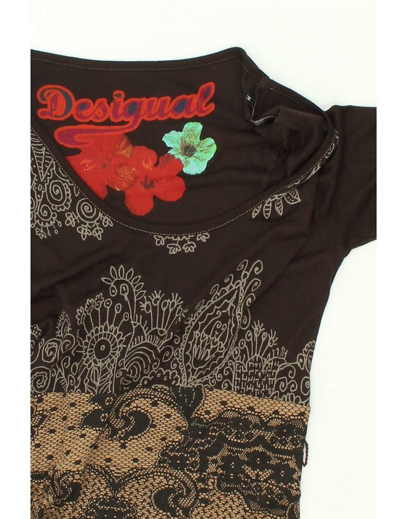 DESIGUAL Womens Graphic Long Sleeve A-Line Dress UK 12 Medium Brown Floral Vintage Desigual and Second-Hand Desigual from Messina Hembry 