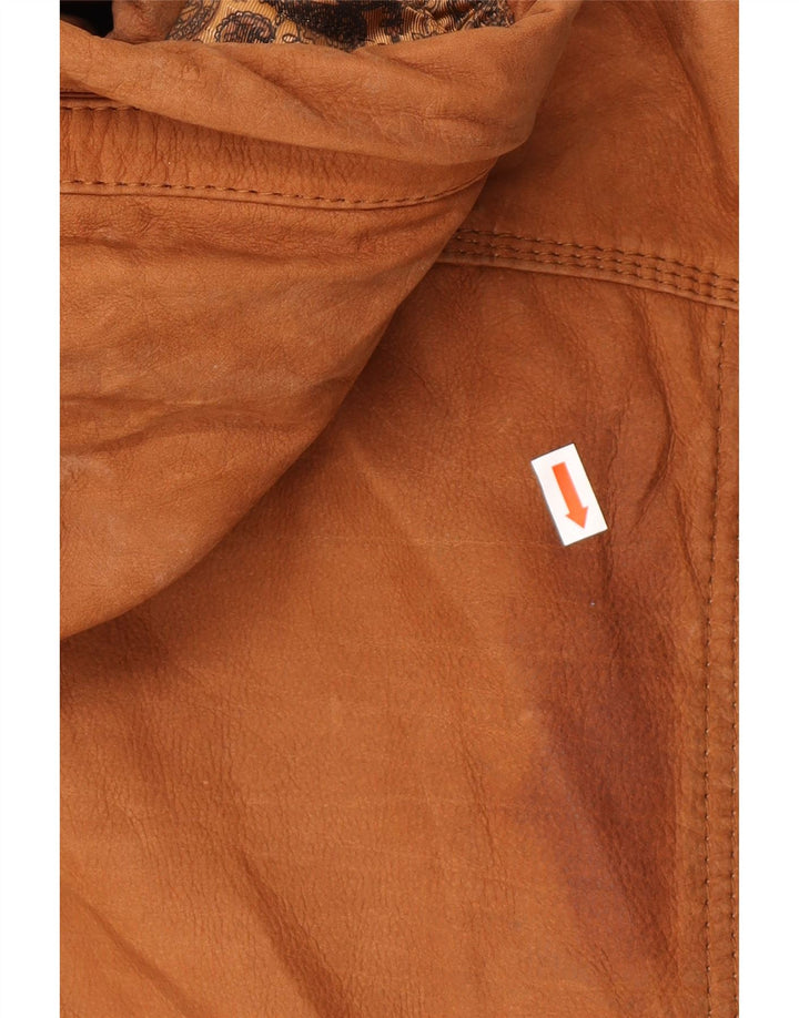 VINTAGE Mens Hooded Leather Jacket EU 54 2XL Brown Leather