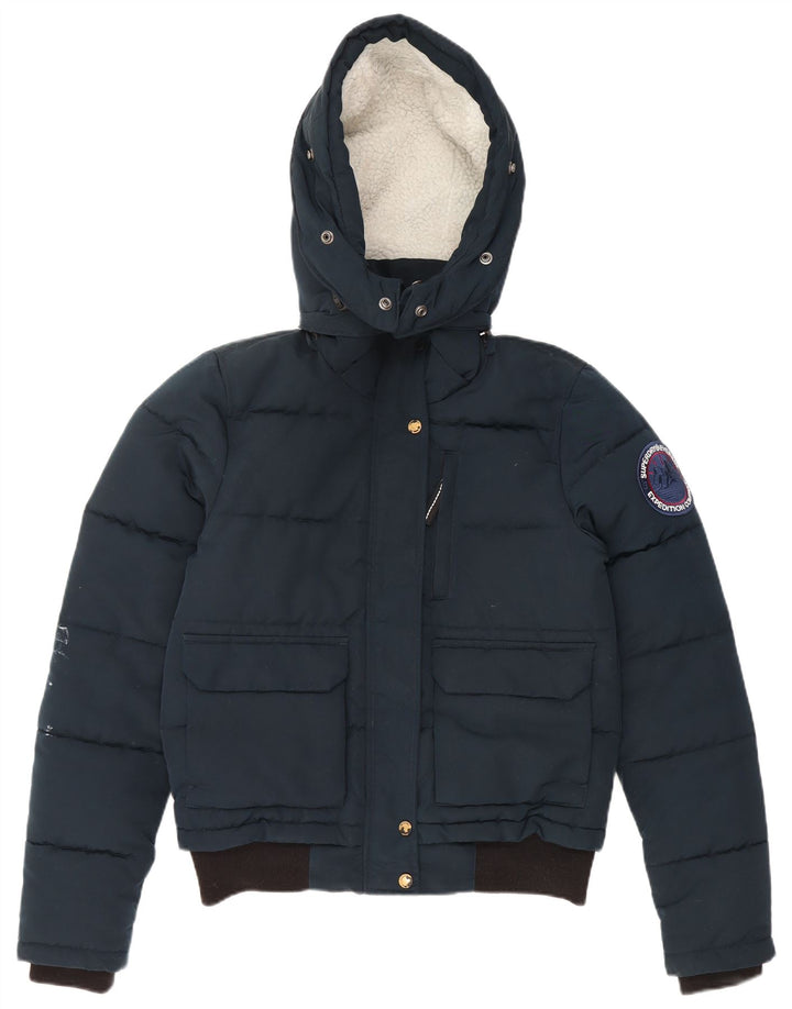 Superdry Womens Hooded Oversized Padded Jacket UK 10 Small Navy Blue