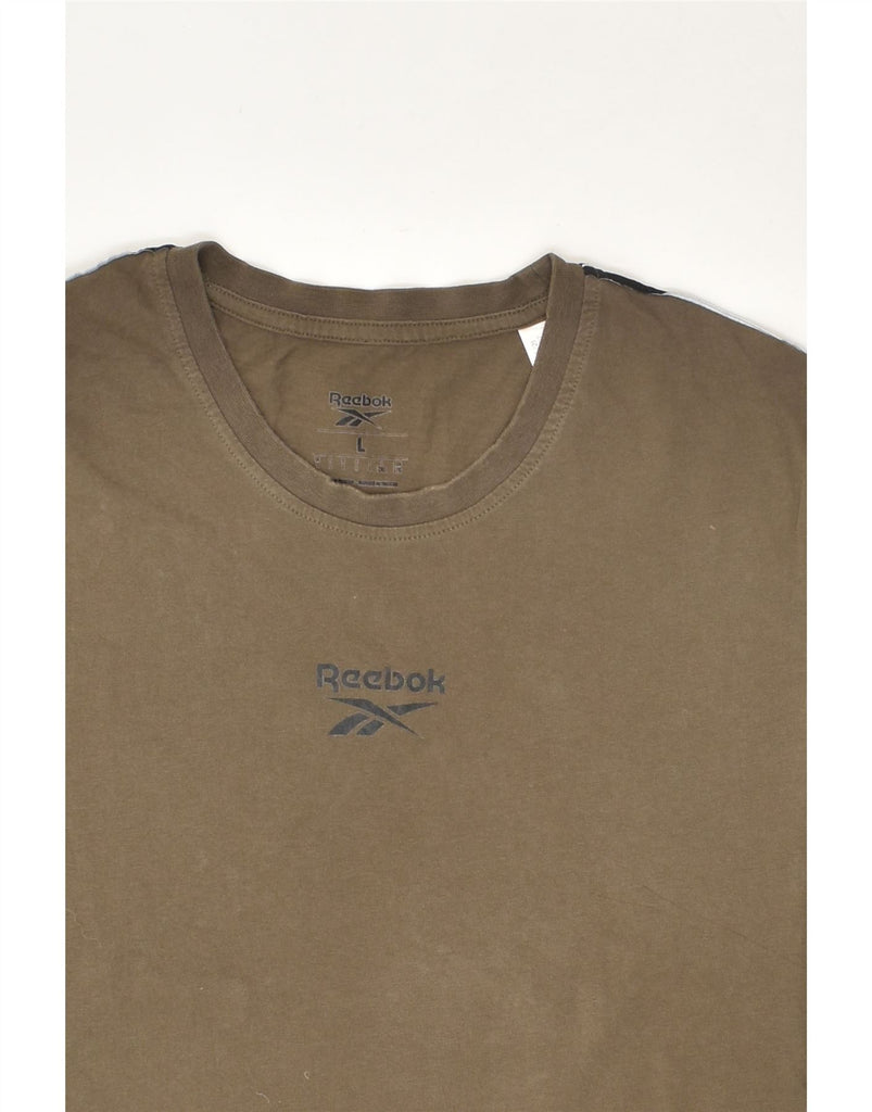 REEBOK Mens Graphic T-Shirt Top Large Khaki Cotton | Vintage Reebok | Thrift | Second-Hand Reebok | Used Clothing | Messina Hembry 