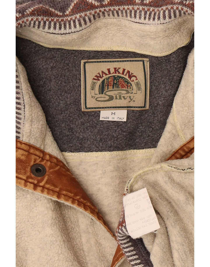 Silvy Mens Button Neck Fleece Jumper Medium Beige Colourblock Polyester