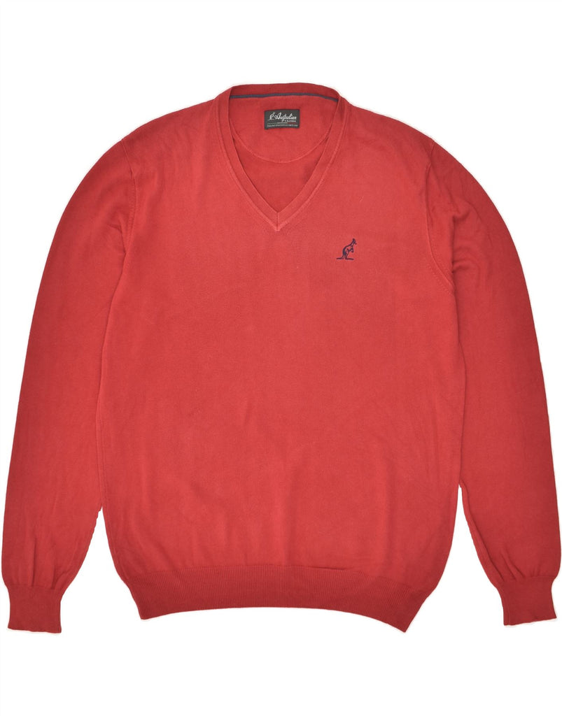 AUSTRALIAN L'ALPINA Mens V-Neck Jumper Sweater IT 50 Medium Red Cotton | Vintage AUSTRALIAN L'ALPINA | Thrift | Second-Hand AUSTRALIAN L'ALPINA | Used Clothing | Messina Hembry 