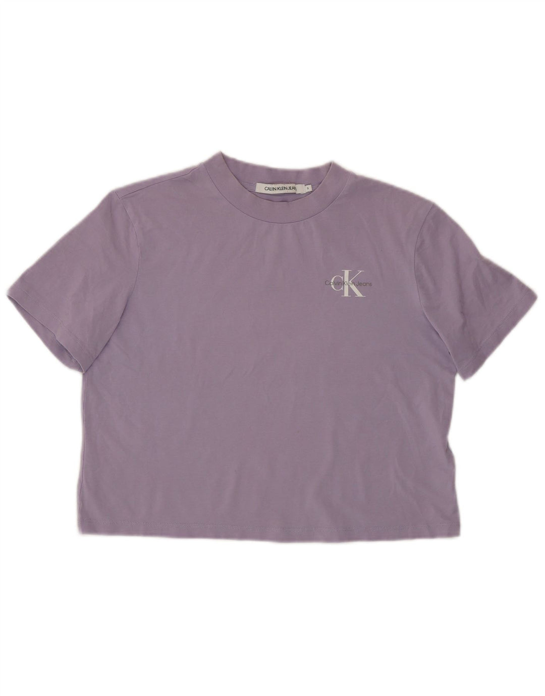 CALVIN KLEIN JEANS Womens Crop T-Shirt Top UK 10 Small Purple Cotton